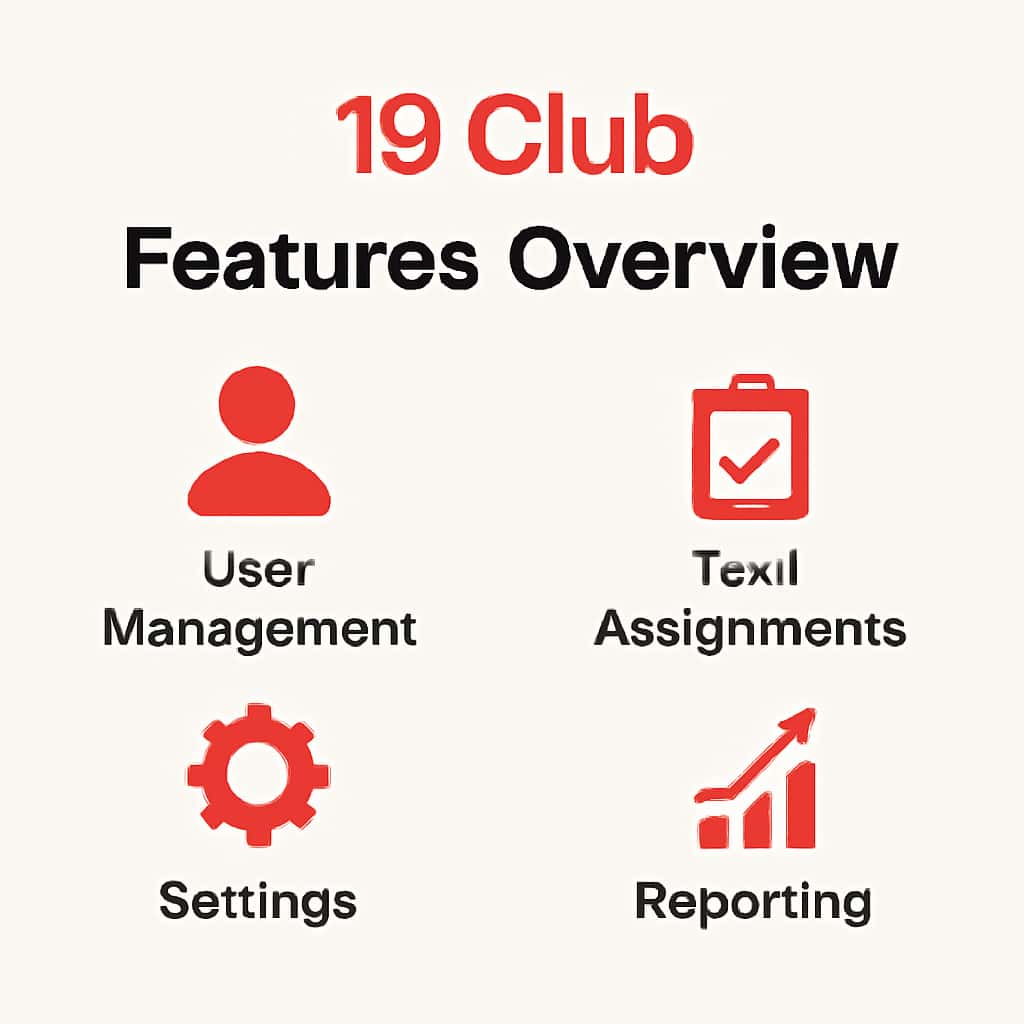 An educational diagram illustrating the functionalities of 19 Club.