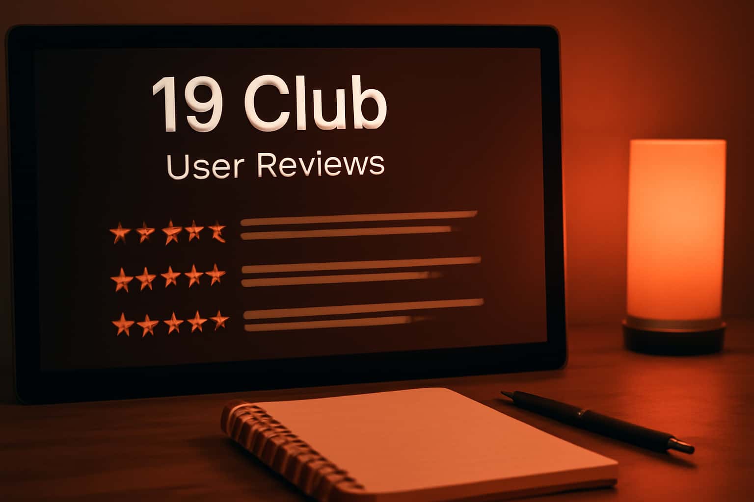 An informational scene depicting 19 Club User Reviews, showcasing user feedback and experiences.