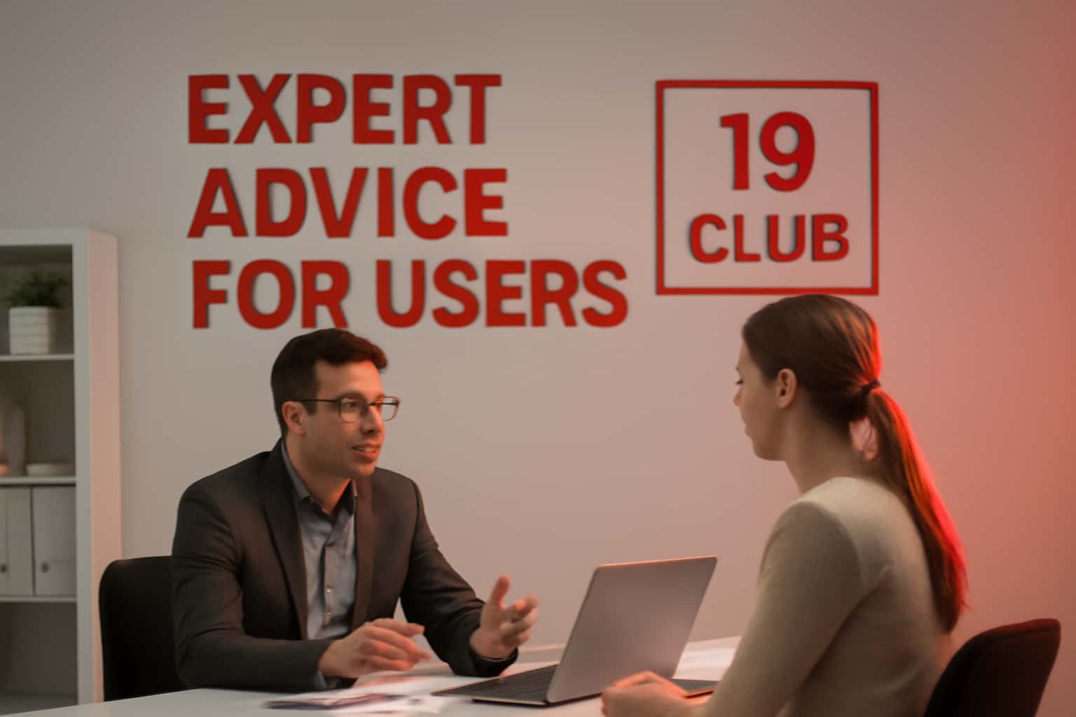 19 Club informational scene illustrating expert advice for users.