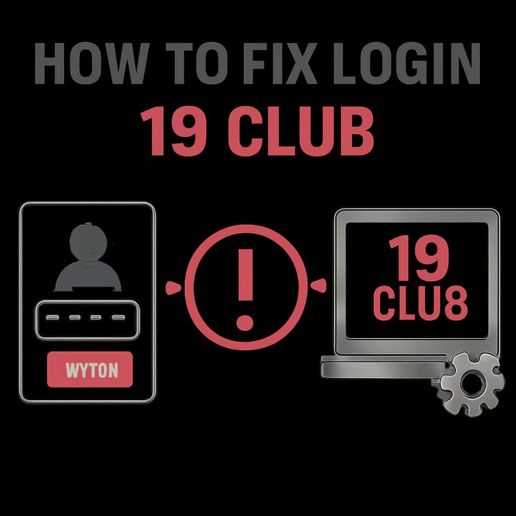 An educational illustration depicting troubleshooting steps for 19 Club login.