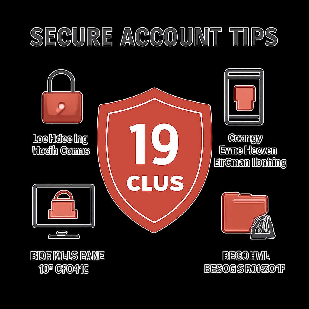 An educational diagram illustrating 19 Club account security tips.