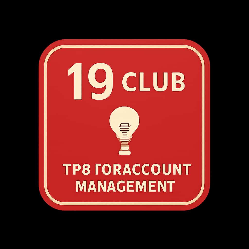 A condensed icon illustrating 19 Club account management tips.