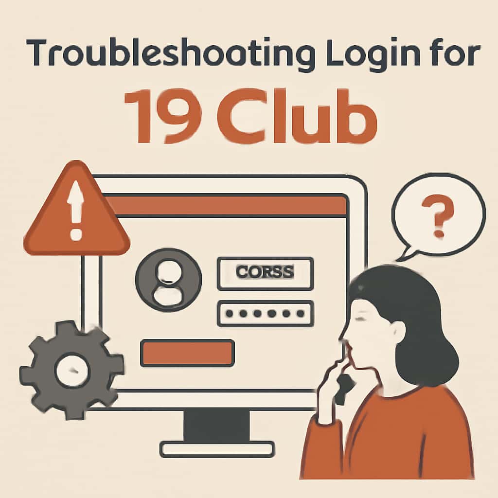Illustration depicting troubleshooting methods for the 19 Club login process.
