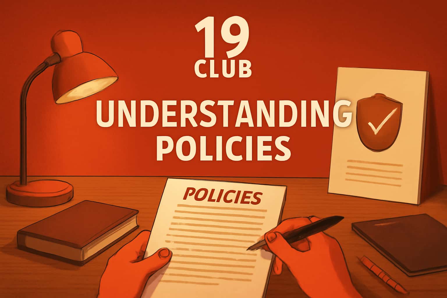An informational scene depicting 19 Club policies with visual elements emphasizing access and security.